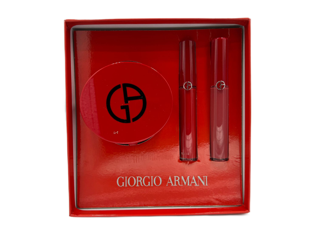 GIORGIOARMANISET-COFANETTOFONDOTINTACUSHION_2ROSSETTILIQUIDO GIORGIO ARMANI SET - COFANETTO FONDOTINTA CUSHION + 2 ROSSETTI LIQUIDO - immagine 1
